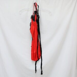 Black mesh full bodysuit and red camisole set sexy gothic underwear lace trim